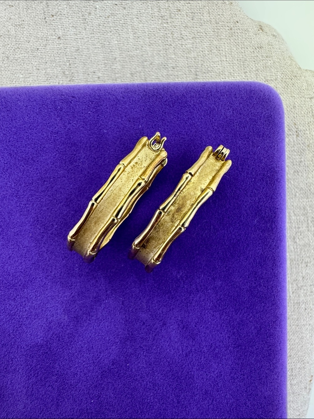 💛 Classic 925 Gold Vermeil Bamboo-Style Hoop Earrings